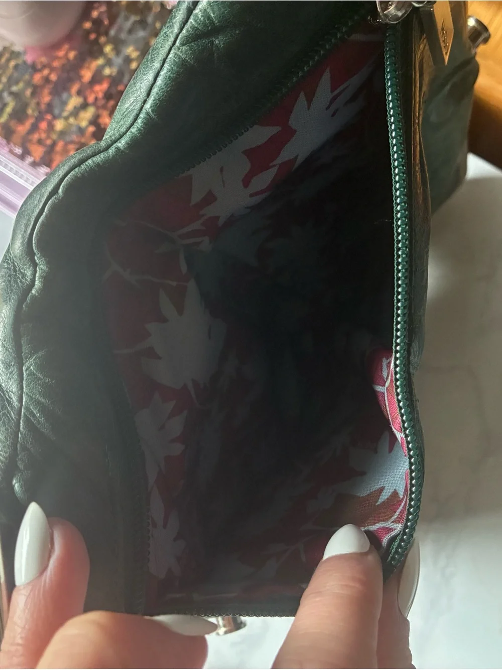 HOBO Lauren Dark Green Leather Double Frame Kiss Lock Clutch Wallet